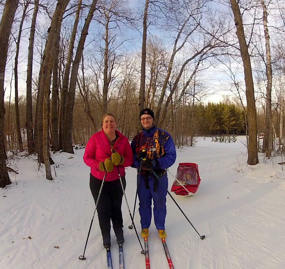 Garth and Dotz Ward pulling their little one in the pulk. January 27th, 2015.