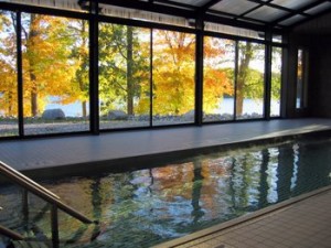 The hot tub at Maplelag, largest in the state!