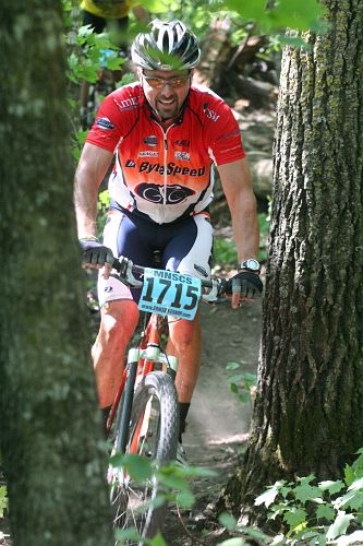 Riding through the trees on the famous Maplelag singletrack