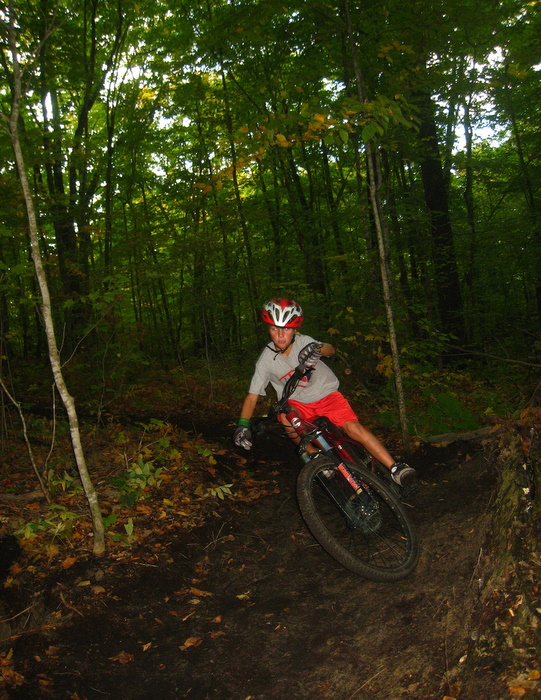 Jon riding one of the berms on the new singletrack near Twin Lakes.