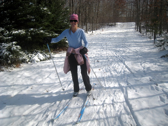 Jonell skiing through the Skinny Field