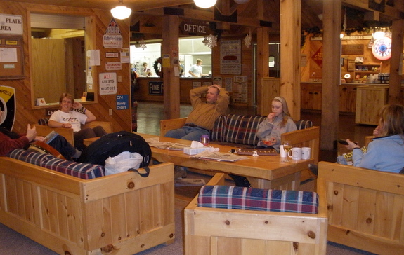 Photo taken by Gordon McBean of guests relaxing in the lounge area near the famous bottomless cookie jars.