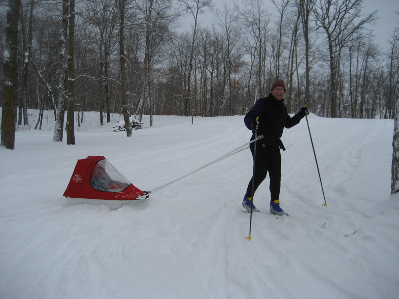 Photo taken by Maelene Krig of David Krig pulling the pulk.