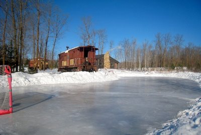 feb03-01 Ice skating rink in good shape after flooding earlier this week.