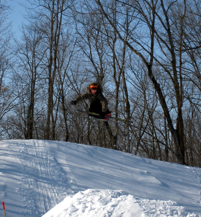 Jake catching a little air off the jump at the bottom of Mt Maplelag.