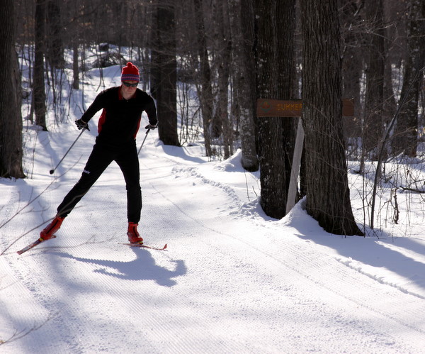 Detroit Lakes Nordic Ski Coach, Dan Josephson, enjoying nice conditions for early April.