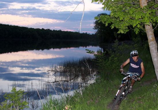 Rolling along lakeside singletrack, June 1st.