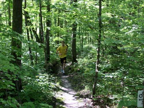 Marco Griffith, one of Jim and Mary's grandsons, enjoying the beautiful conditions Saturday morning while running on the trails. 