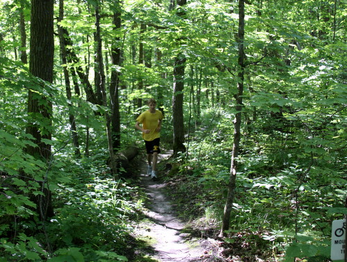 Marco Griffith, one of Jim and Mary's grandsons, enjoying the beautiful conditions Saturday morning while running on the trails. 