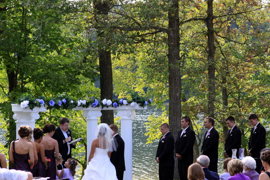 Beautiful summerlike weather on the shores of Little Sugarbush for the Robberstad/Hunter wedding ceremony.