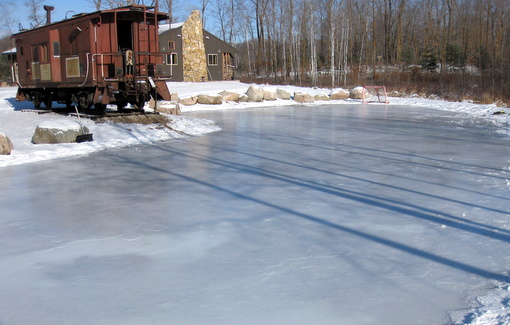 Cold weather this week has been great for making ice on the Maplelag ice skating rink. A few more "floods" should have the rink in excellent condition for outside ice.