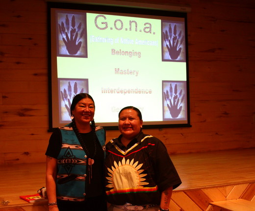 Thedda and Amanda from the Blackfeet reservation in Montana ready to lead a three day conference of GONA at Maplelag.
