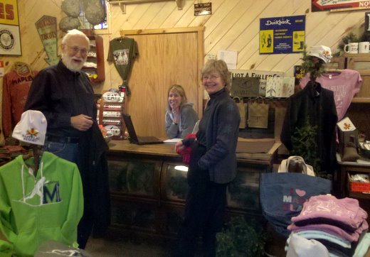 Maplelag guests Robert and MaryAnn Eliason checking out gift shop items in the Maplelag store.
