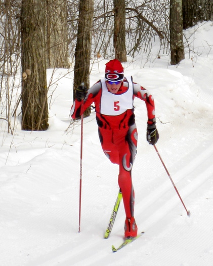 Jake striding in the classic race during Section 8 Nordic Ski Championships held at Camp Ripley Wednesday February 3rd.