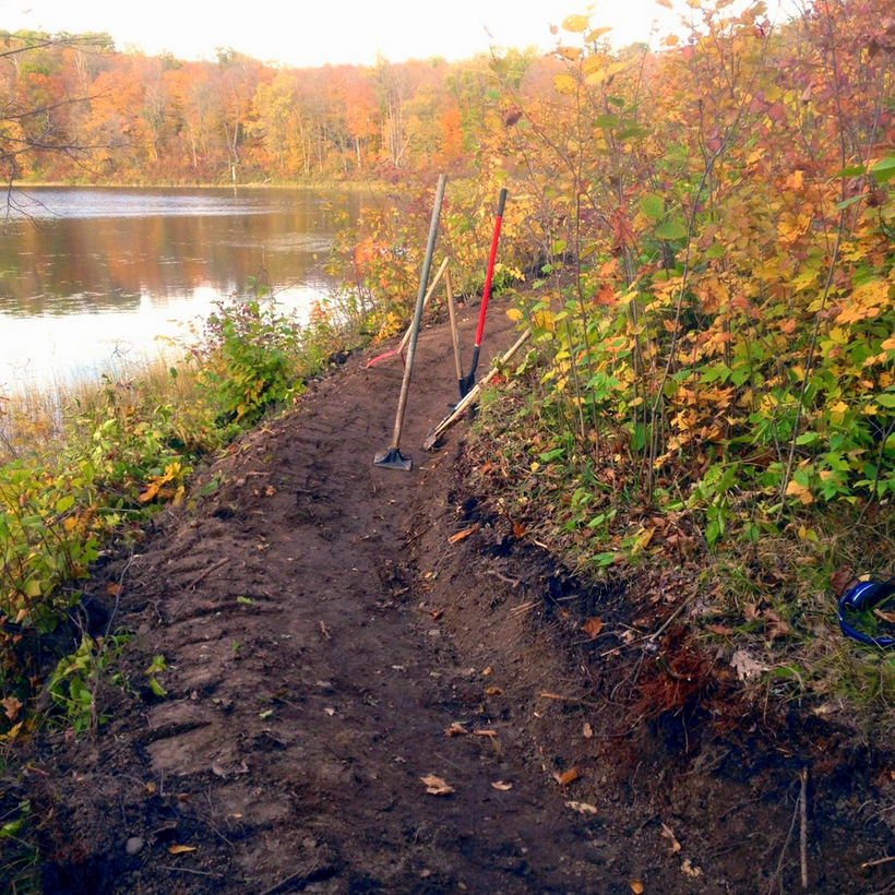 Berm work on new twin lakes singletrack, October 8th, 2013.