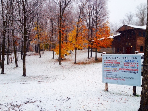 More snow falling on the trails today. October 20th, 2013.