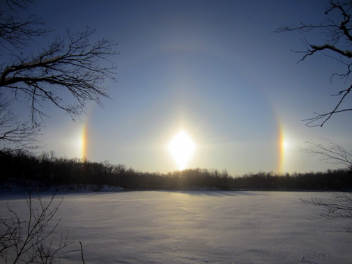 Setting sun dogs over south Twin Lakes, December 5th, 2013.