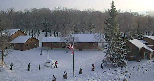 Maplelag webcam capturing the first skiers of the season heading out on the trail. December 7th, 2013.