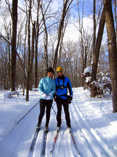 Ji and Jim Chen enjoying a Christmas day ski on Twin Lakes trail. December 25th, 2013.