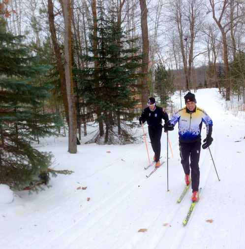 Bjorn and Bruce Adelsman striding on Sukkerbusk, January 13th, 2014.