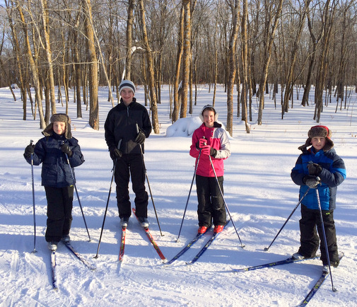 Jack, Kyle, Ellie and Joe trying skate skiing for the first time. February 2nd, 2014.