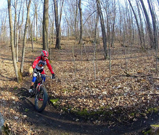 Riding on a fresh blown section of singletrack. May 7th, 2014.