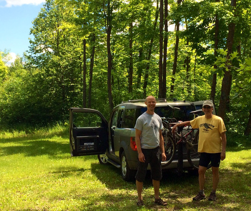 Steve and friend after a morning ride on the Maplelag course. July 3rd, 2014. A great Holiday weekend of riding on tap!