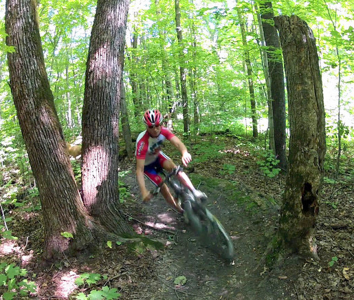 Riding the corkscrew on Twin Lakes singletrack. August 4th, 2014.