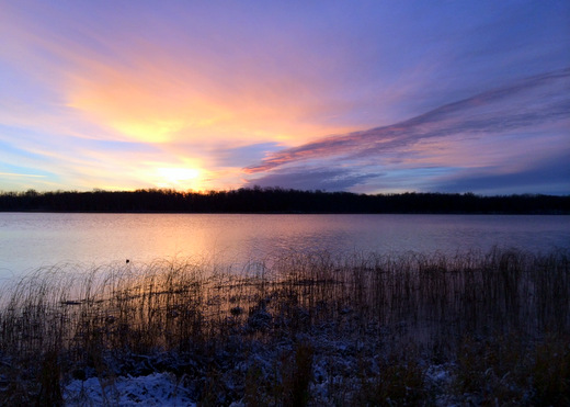 Sunrise over Island lake as seen from the island. November 9th, 2014.