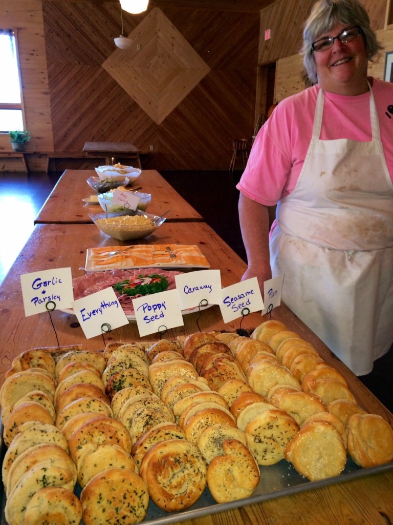 Deb with a fresh batch of home made bagels!