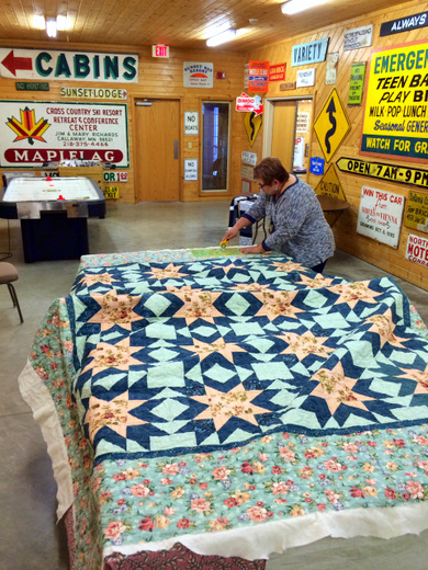 Creating a quilt during the Red Pine quilting retreat, November 15th, 2014.