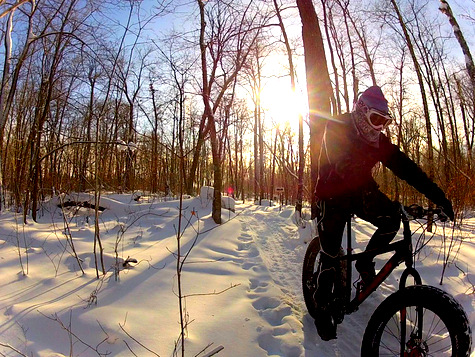 Fat biking on the snowshoe trail in -20, January 6th, 2014. We allow and welcome fat bikes on the snowshoe trail in addition to the twin lakes singletrack and area forest roads.