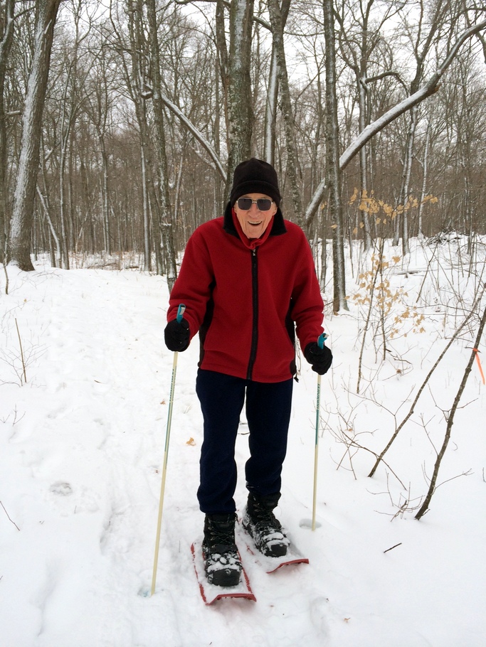 One month short of his 90th birthday, Al Porter out on the snowshoe trail enjoying the fresh snow today. January 17th, 2015.