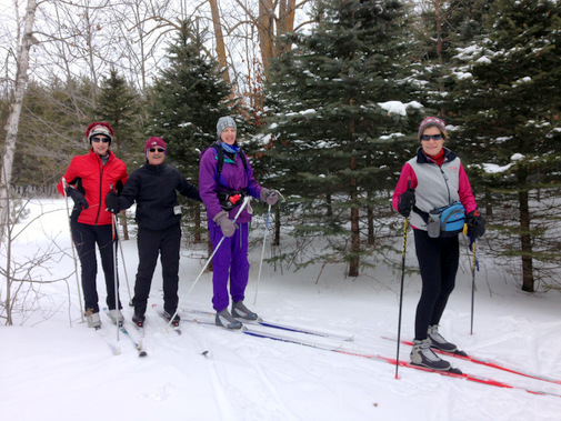 Members of the Northwest Nordic Ski club (Chicago) blazing trail on Lucky's Loype through the skinny field. February 23rd, 2015.