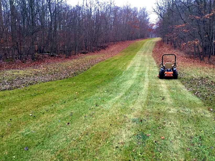 One last mowing/clearing on Suicide Hill. Ready for skiing on just a few inches of snow! November 11th, 2015.