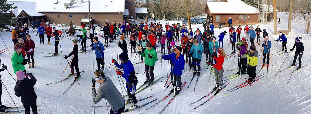 Skiers from Minnetonka, Minneapolis South and Visitation ready for a spirited morning ski. January 3rd, 2016.