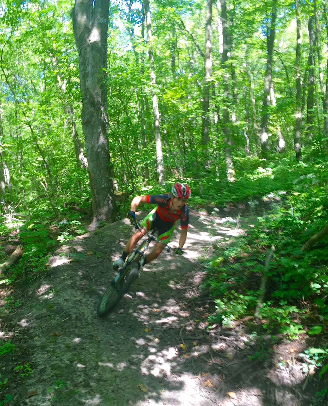 Berm action on Hudson's Hula segment on Twin Lakes singletrack. August 24th, 2016.