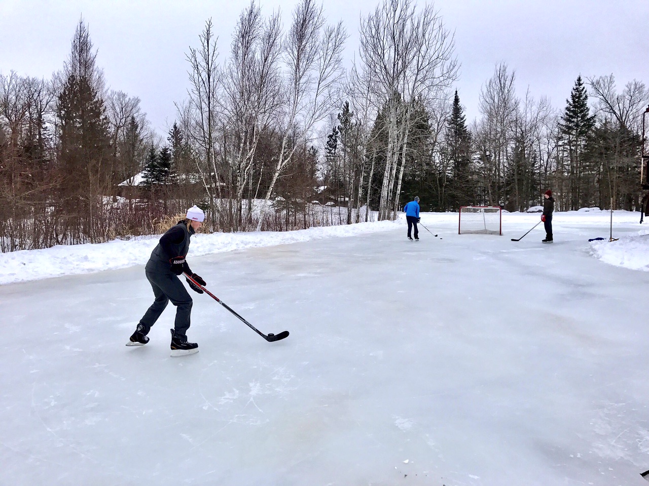 Skating on the rink for the first time this year. The weather this afternoon will require a flooding once it cools down again