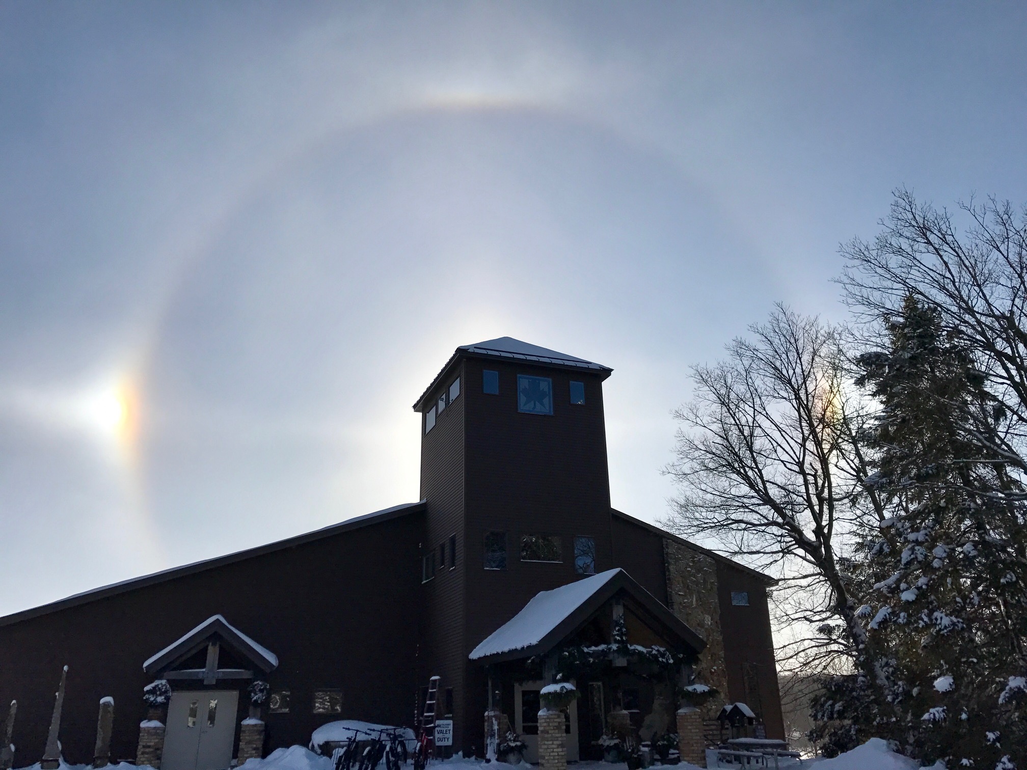 Sun dog over the lodge Wednesday afternoon. December 14th, 2016.