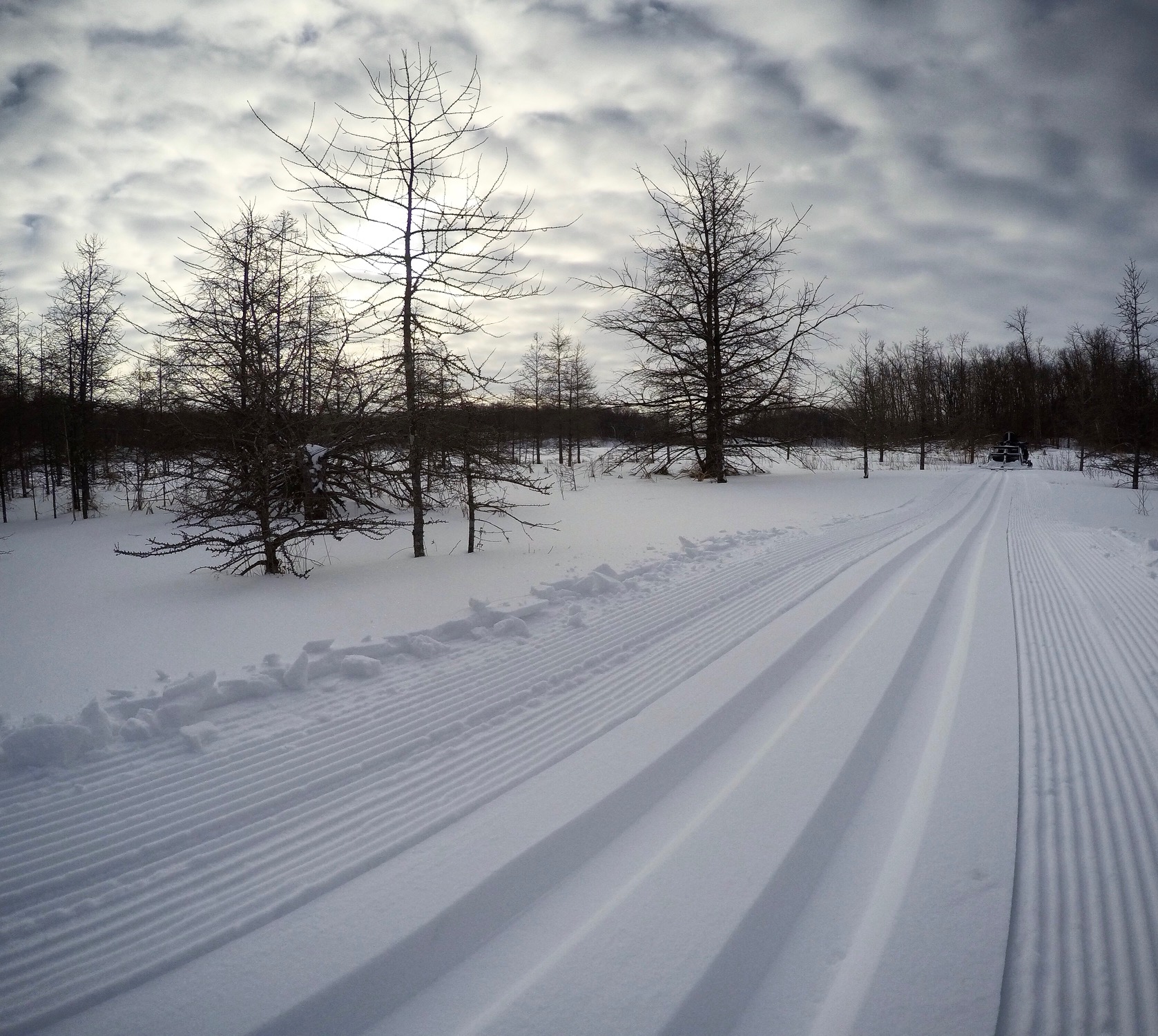 Fresh track cut on Twin Lakes crossing, part of Wavy Gravy and Island Lake trails. February 3rd, 2017.