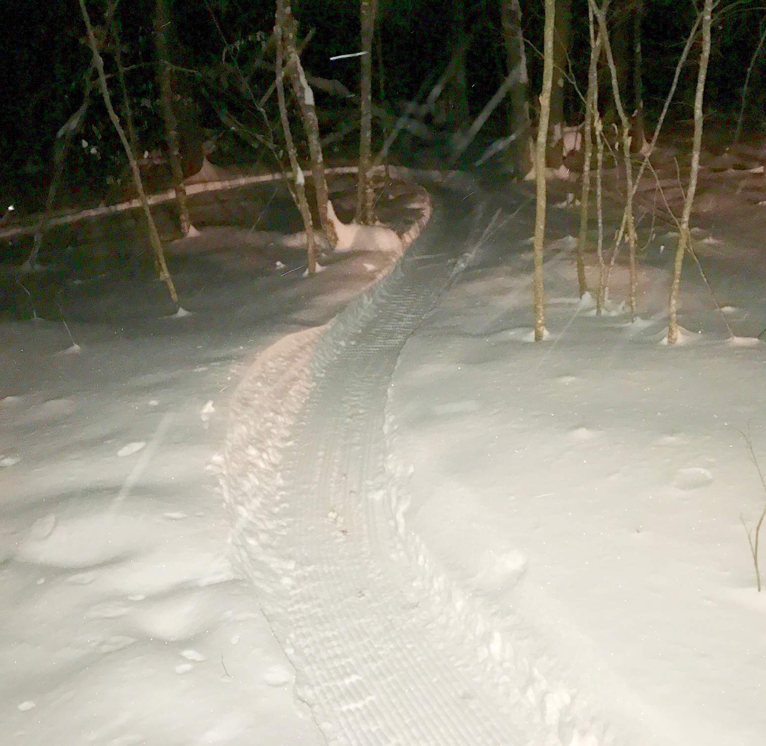 Late night fat bike trail grooming, January 3rd, 2016. Thanks again Ben Olson!