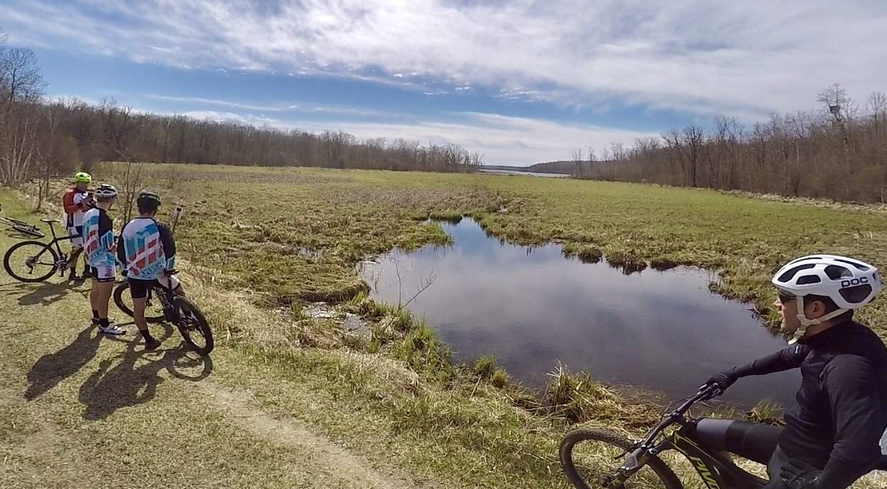 Riders taking in the beautiful Sunday morning on the mountain bike course. April 30th, 2017.