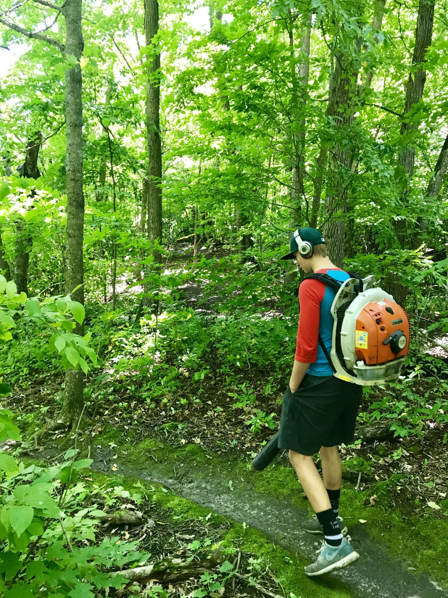 Blowing out the singletrack, August 22nd, 2017. We will blow out the entire course again just days before race weekend as leaves are starting to fall. 