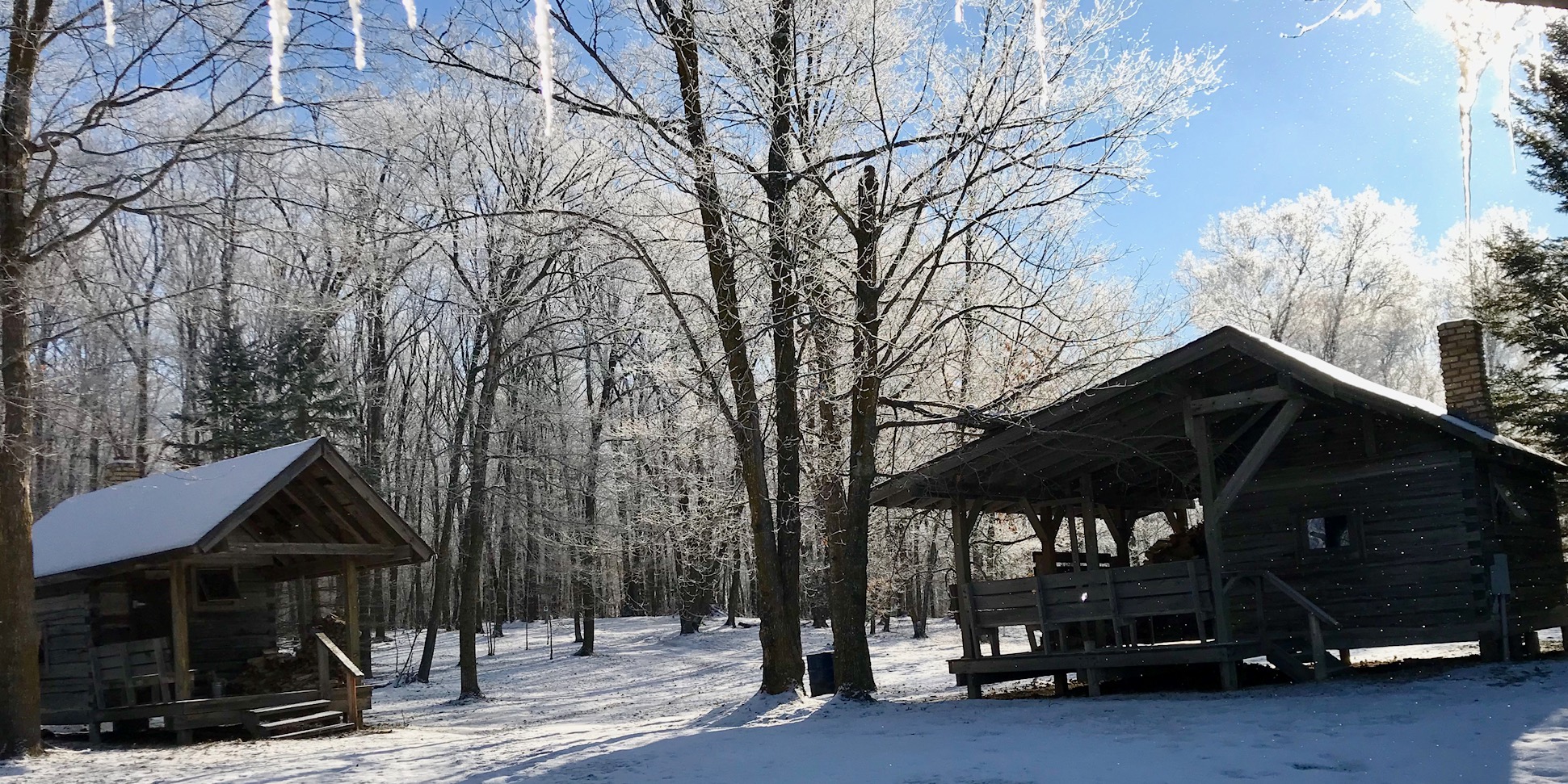 Frosty scene looking toward Finish Log and Sava Sauna cabins. November 7th, 2017.